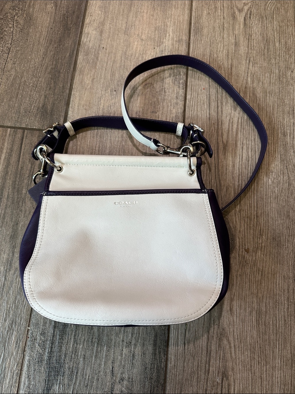 Coach Two-Tone White and Dark Purple Leather Crossbody Bag - Picture 2 of 5